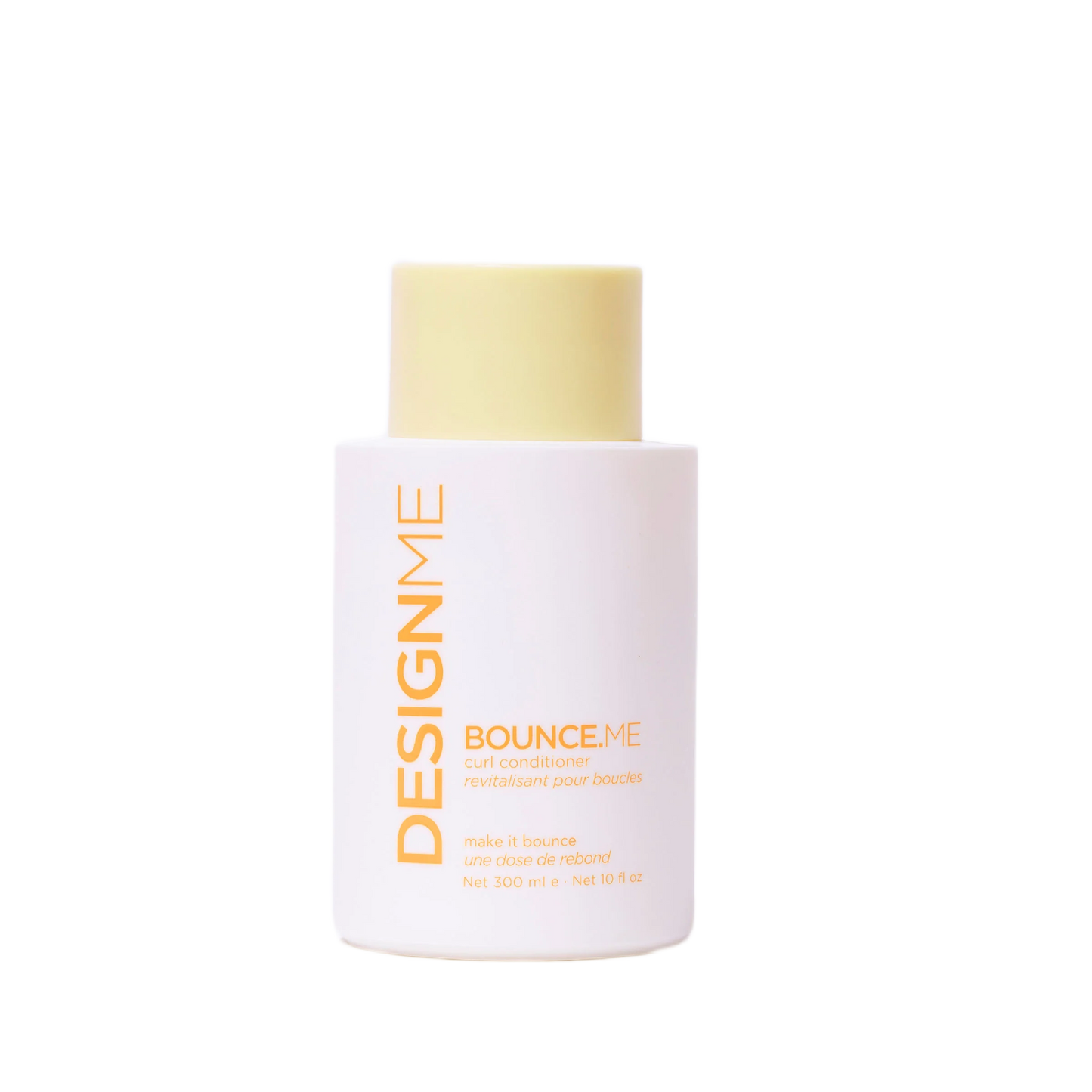 White bottle with yellow cap labeled 'DESIGNME Bounce Me' on a white background