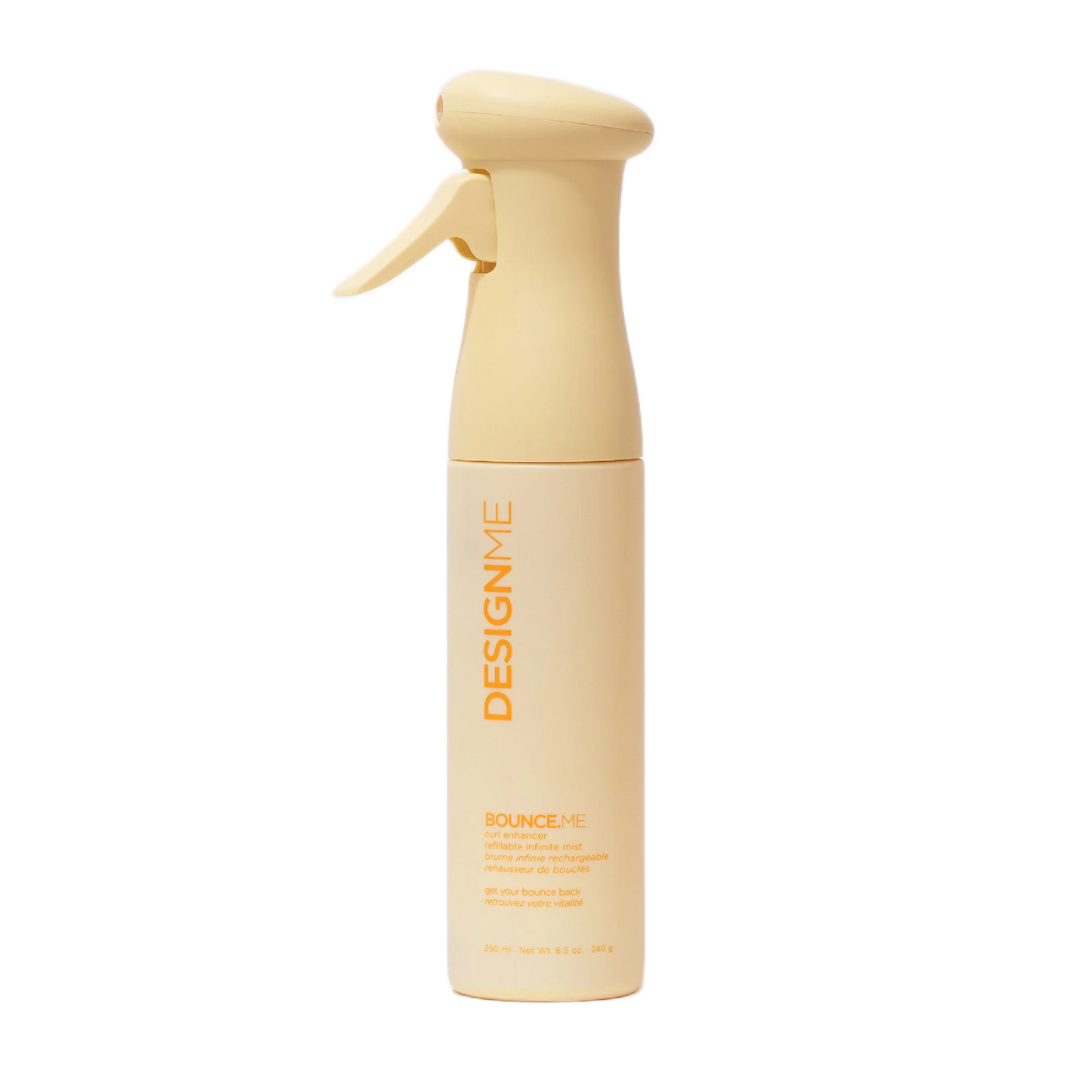 Beige spray bottle with 'DesignMe' branding on a white background