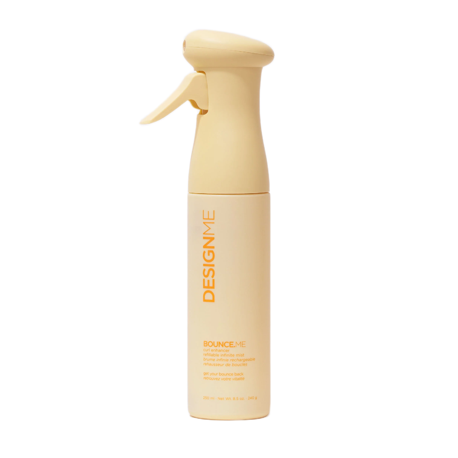 Beige spray bottle with 'DesignMe' branding on a white background