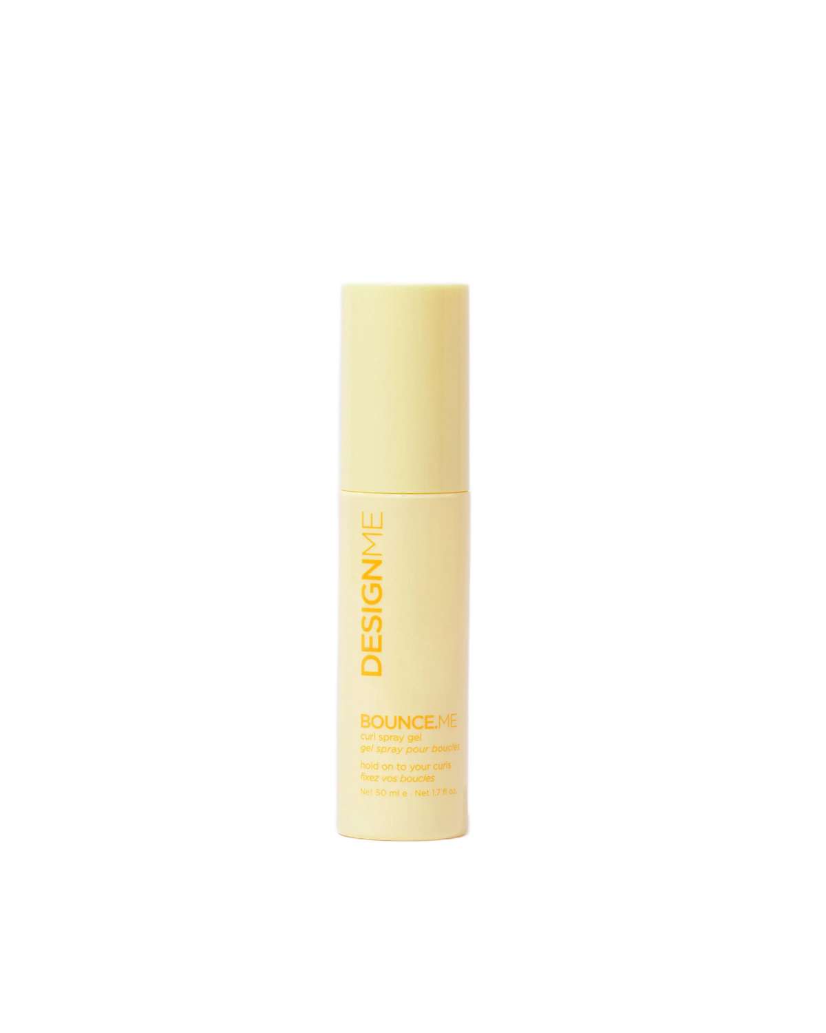Yellow bottle of DesignMe product on a white background
