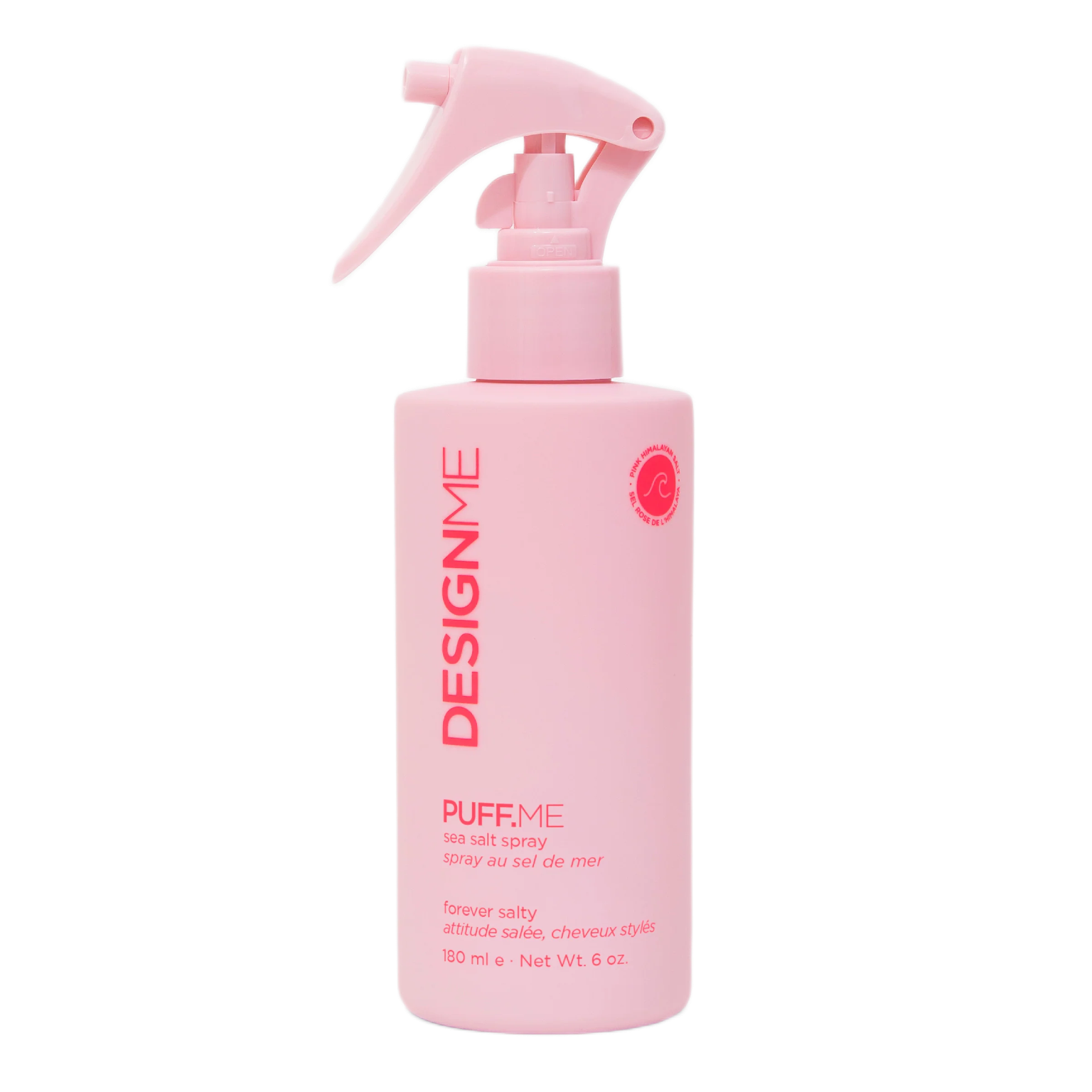 Pink spray bottle with 'Design Me' branding on a white background