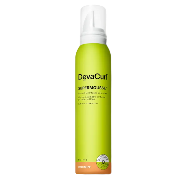 Devacurl Supermousse bottle on a white background