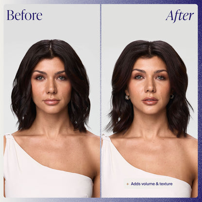 Before and after comparison of a woman with added volume and texture to her hair.