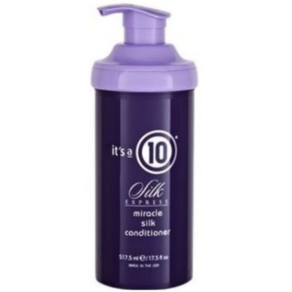 Purple bottle of 'it's a 10' Silk Express miracle silken conditioner on a white background