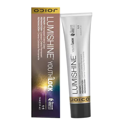 JOICO Lumshine Youthlock Permanent Color Repair cream shown with its retail box and squeeze tube on a plain white background.