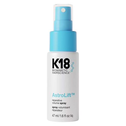 K18 Astrolift hair spray bottle on a white background