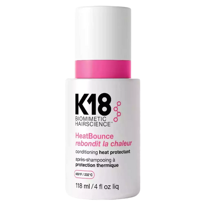 K18 HeatBounce hair product bottle on a white background