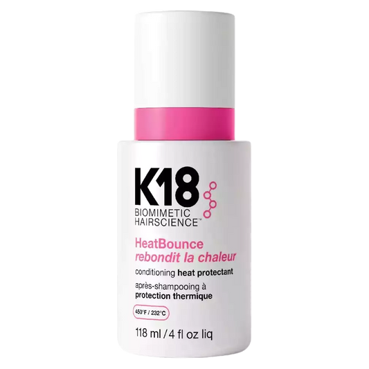 K18 HeatBounce hair product bottle on a white background