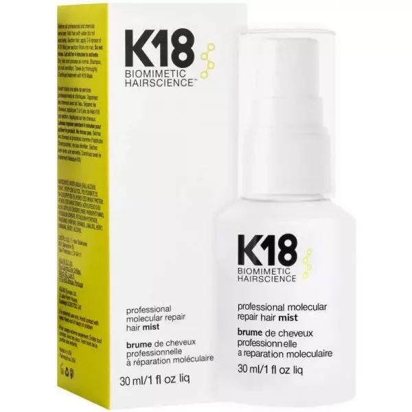 K18 Biomimetic Hairscience hair mist bottle and packaging on a white background