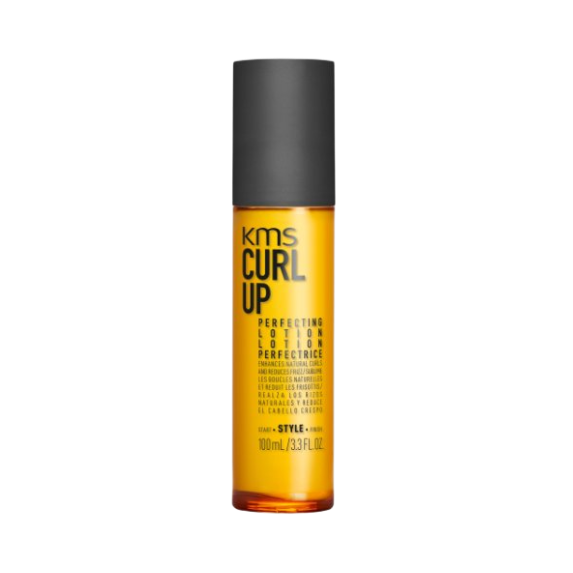 KMS Curl Up hair product bottle on a white background
