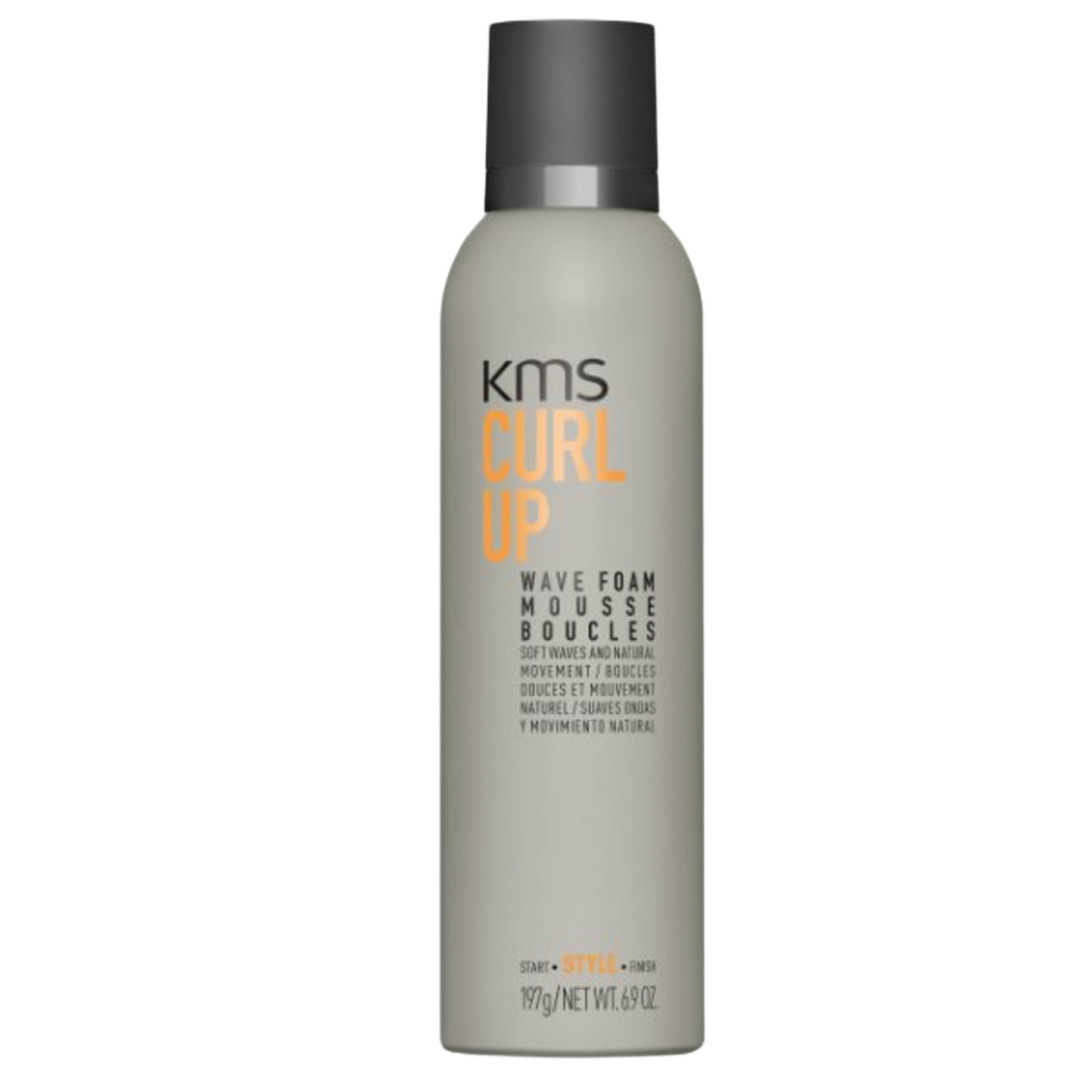 KMS Curl Up Wave Foam Mousse bottle on a white background