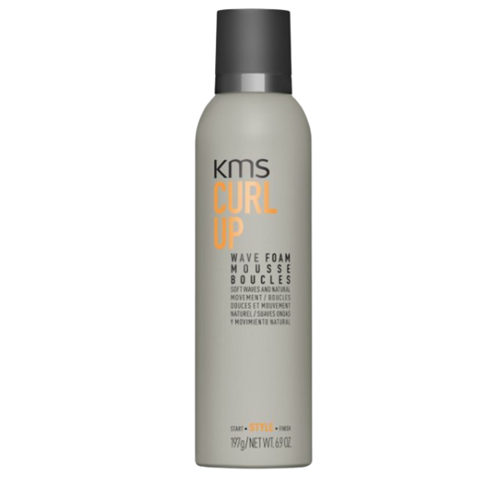 KMS Curl Up Wave Foam Mousse bottle on a white background