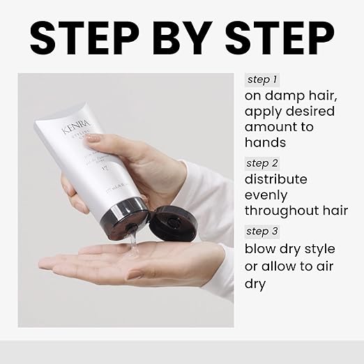 Hand holding a KENDA hair care product with application steps displayed.