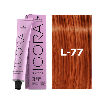 Schwarzkopf Igora fashion lights L-77 hair color with a sample of copper hair