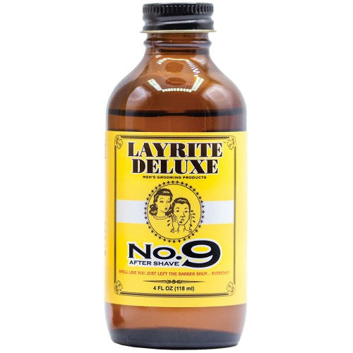 Layrite Deluxe No. 9 after shave bottle on a white background