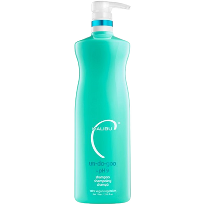 Turquoise shampoo bottle with pump on a white background