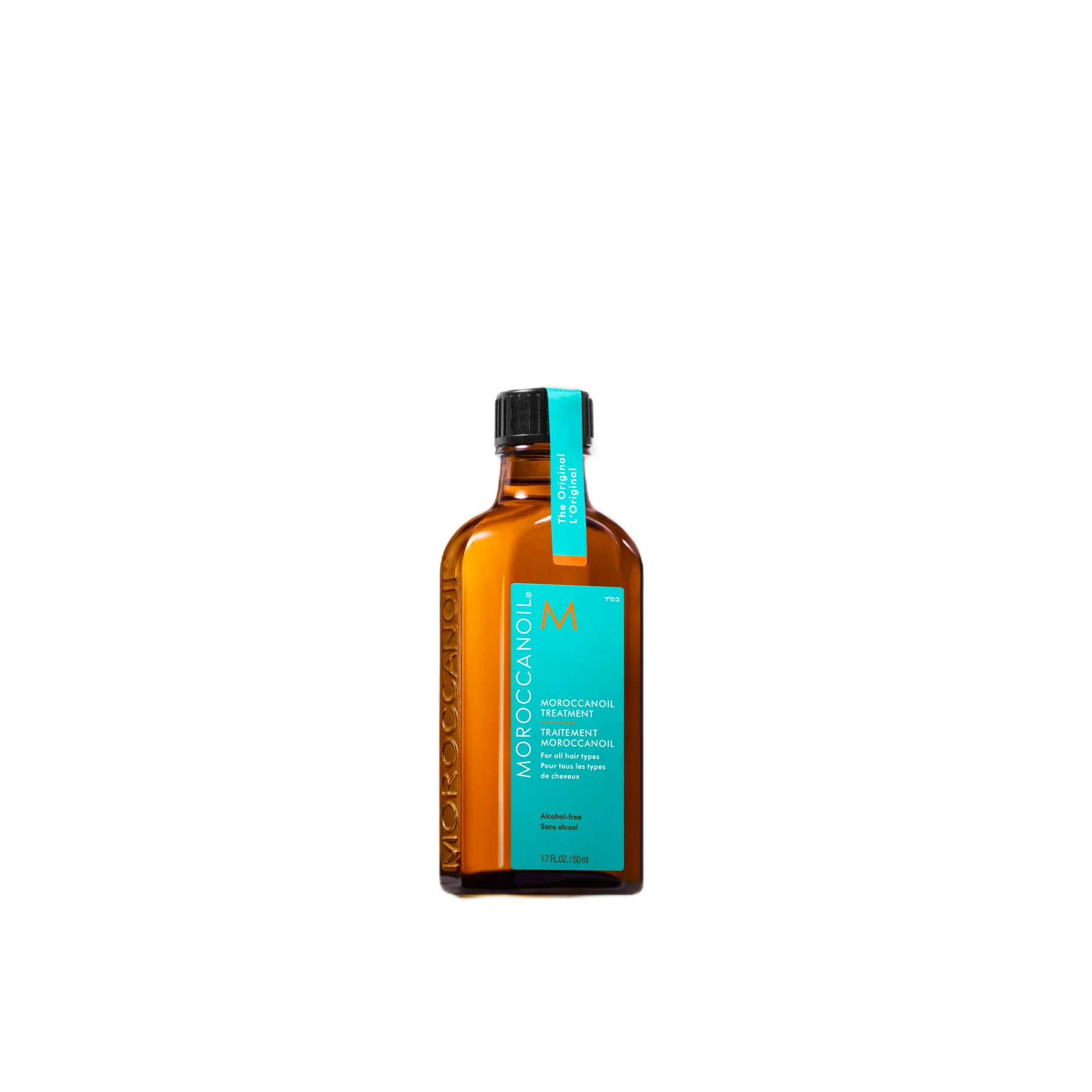 Bottle of Moroccanoil product on a white background