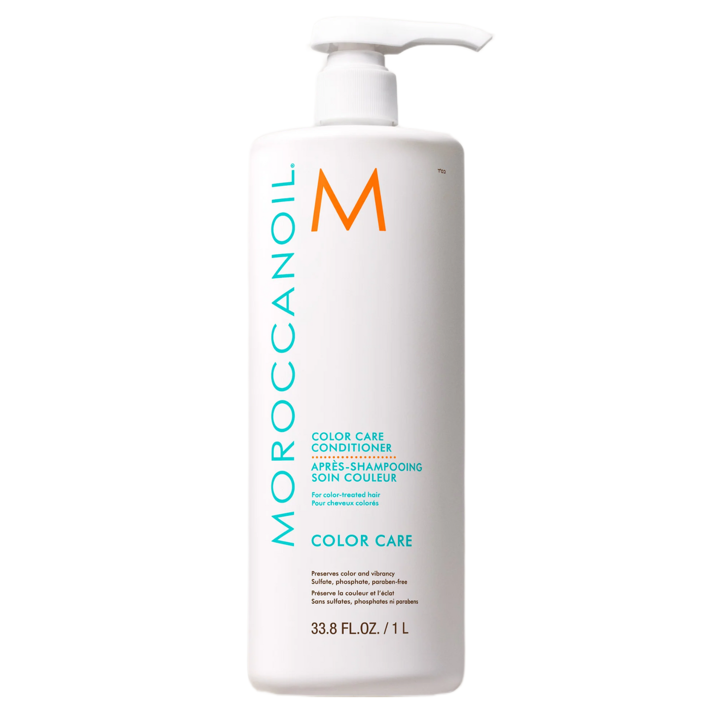 Moroccanoil hair care product bottle on a white background