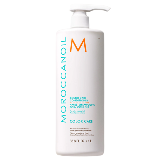 Moroccanoil hair care product bottle on a white background