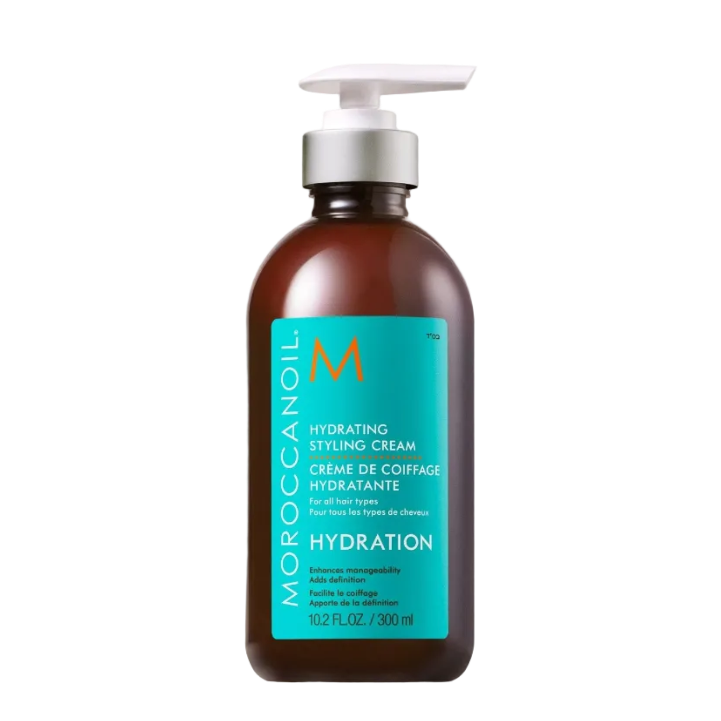 Moroccanoil bottle of hydrating styling cream on a light background