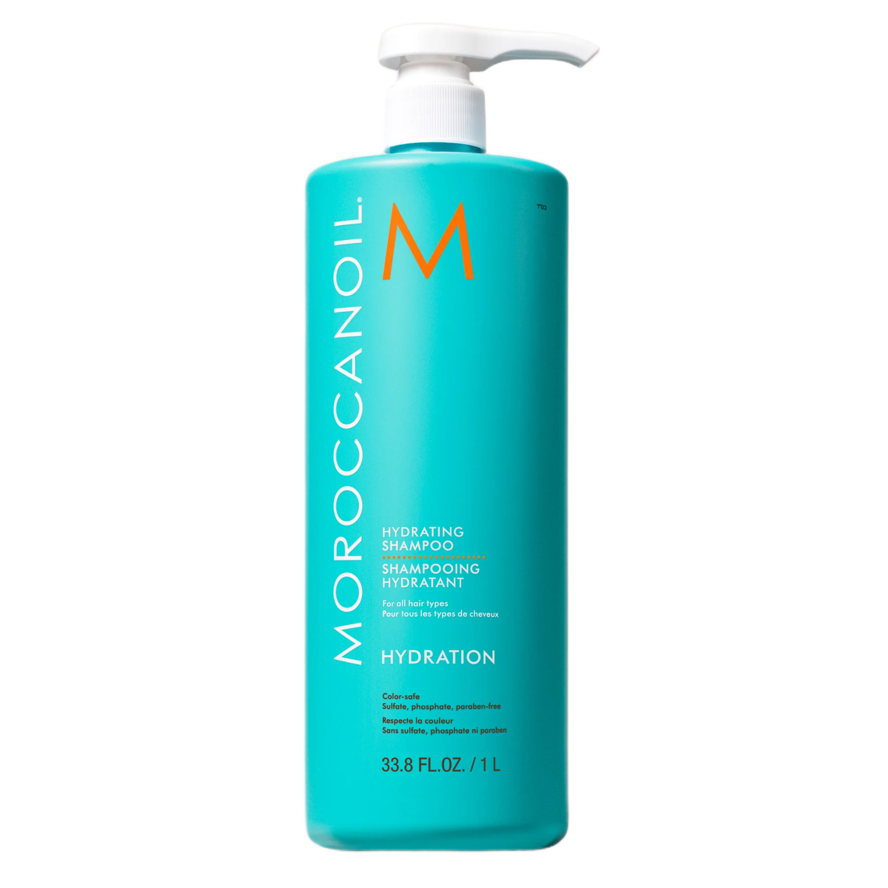 Moroccanoil shampoo bottle on a white background