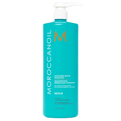 Moroccanoil shampoo bottle on a white background