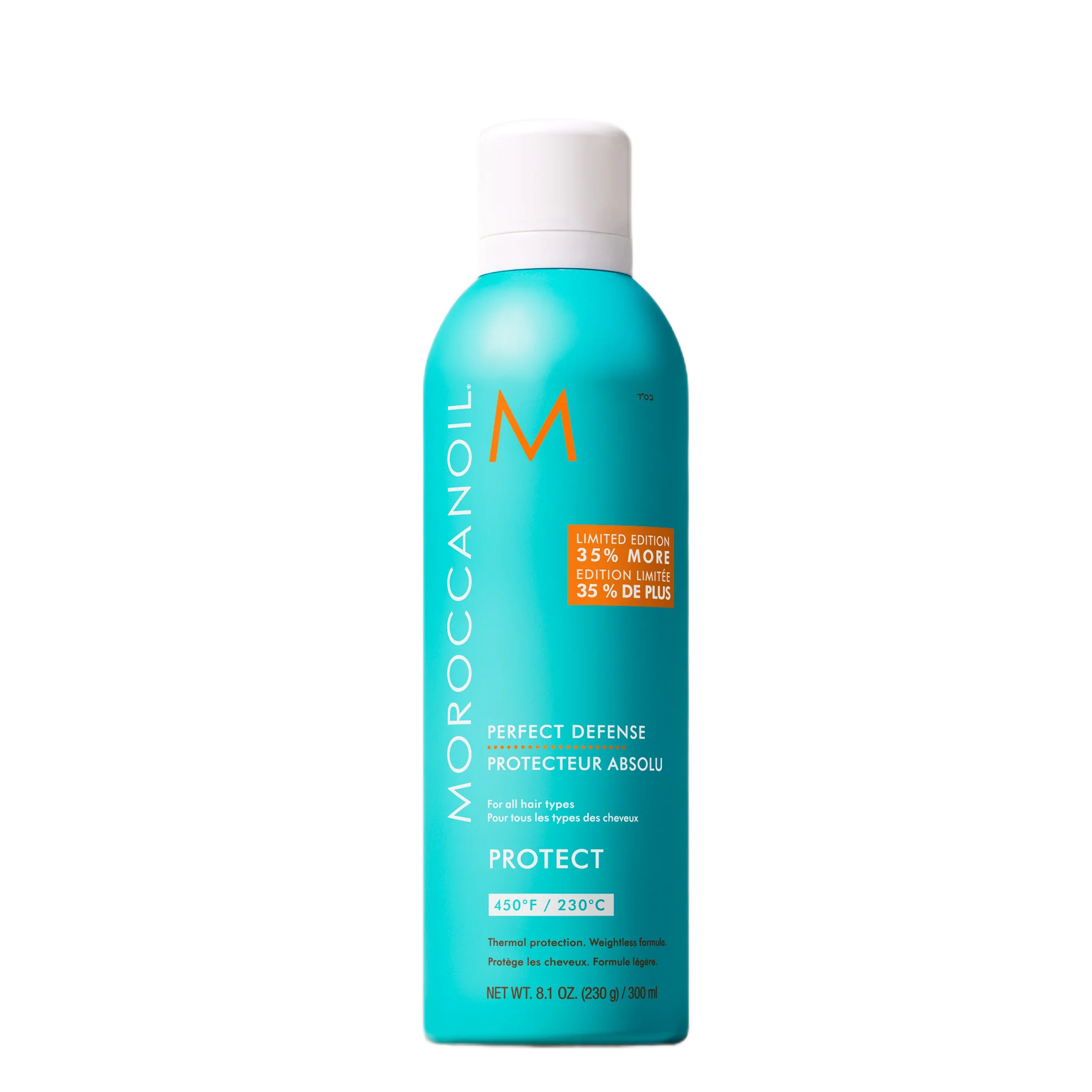 Moroccanoil Perfect Defense spray bottle on a white background
