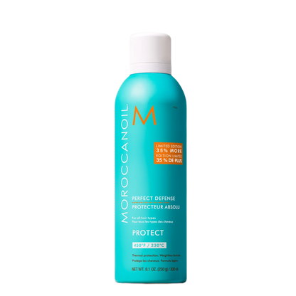 Moroccanoil Perfect Defense spray bottle on a white background
