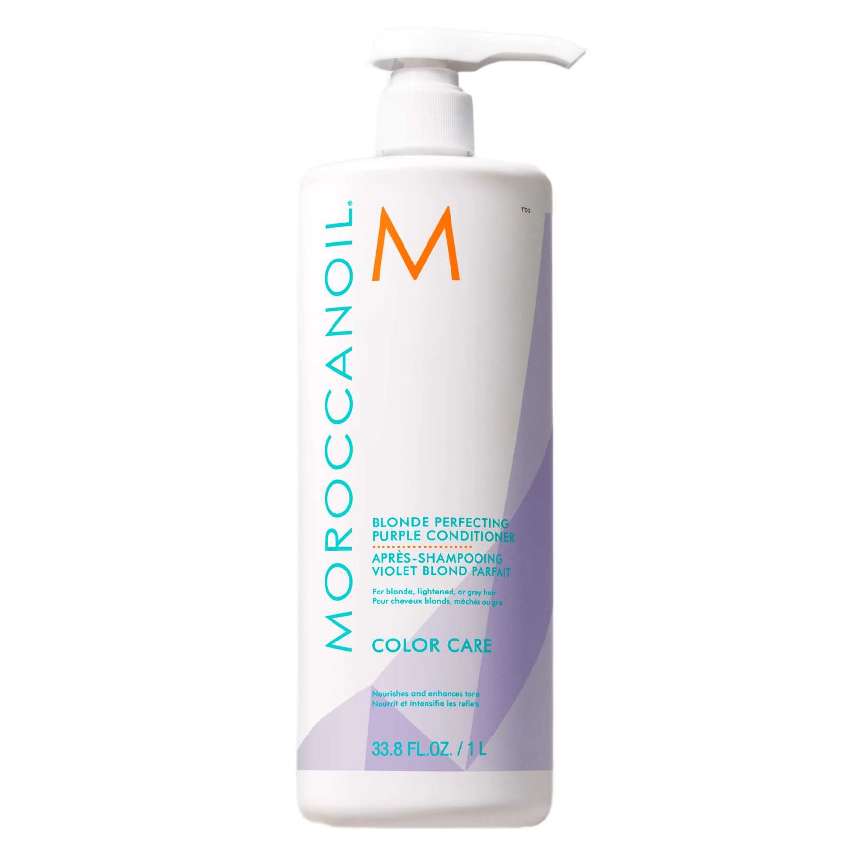 Moroccanoil blonde perfecting conditioner bottle on a white background
