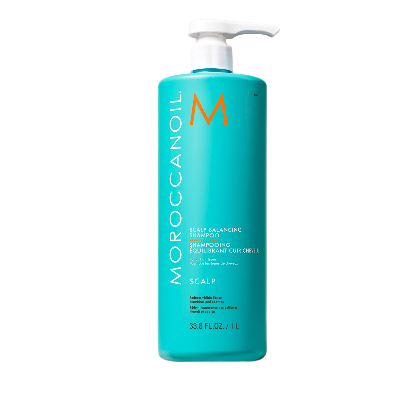 Moroccanoil shampoo bottle on a white background