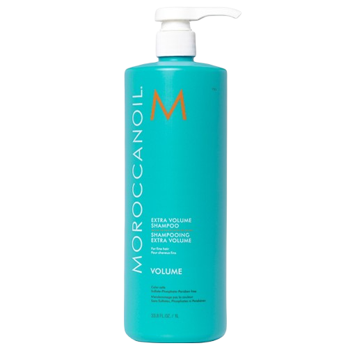 Moroccanoil shampoo bottle with pump on a white background