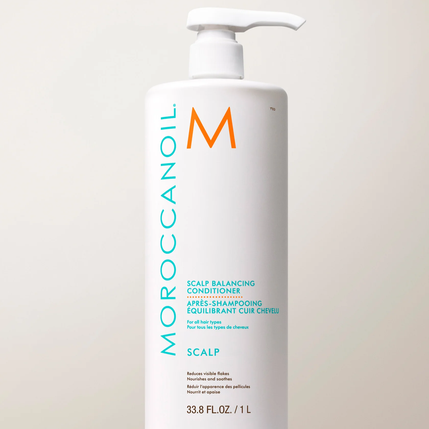 Moroccanoil scalp balancing conditioner bottle on a light background