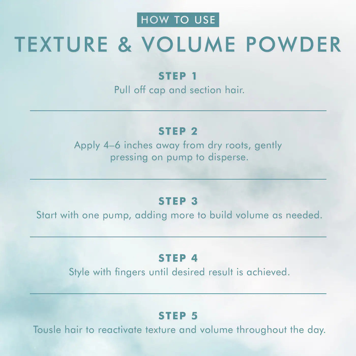 Instructions on how to use texture and volume powder with a light blue gradient background