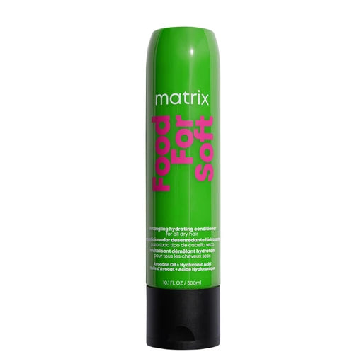 Green bottle of Matrix Food For Soft conditioner on a white background