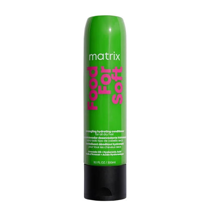 Green bottle of Matrix Food For Soft conditioner on a white background