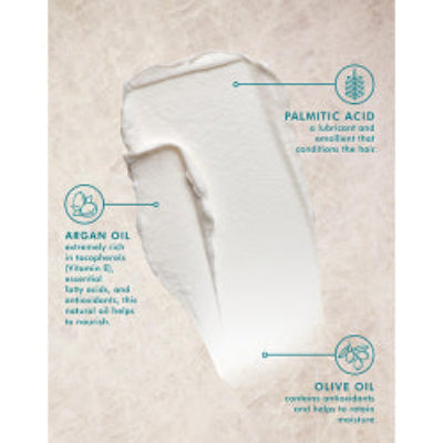 Moroccanoil molding cream with ingredients labeled on a beige background