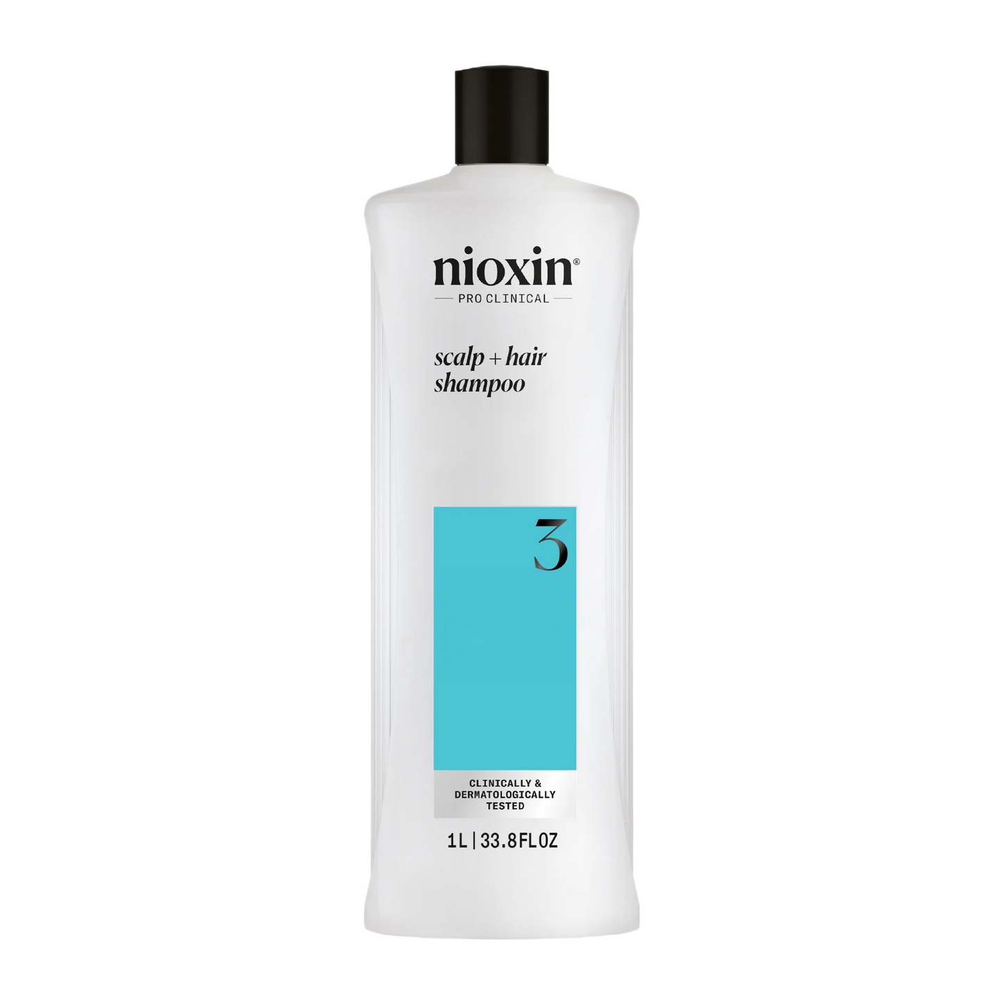 Nioxin shampoo bottle on a white background