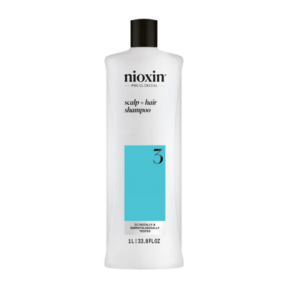 Nioxin shampoo bottle on a white background