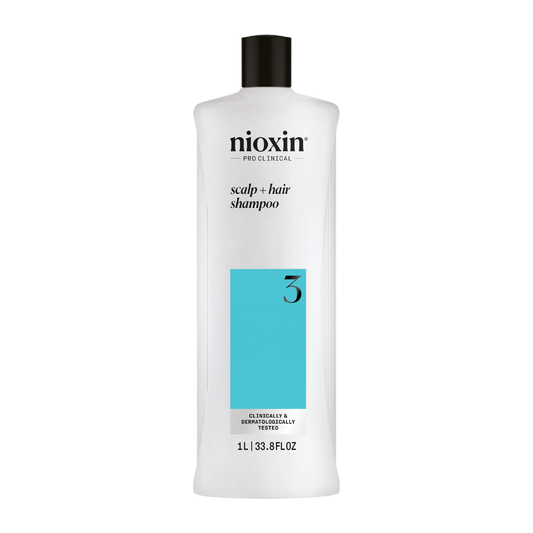 Nioxin shampoo bottle on a white background