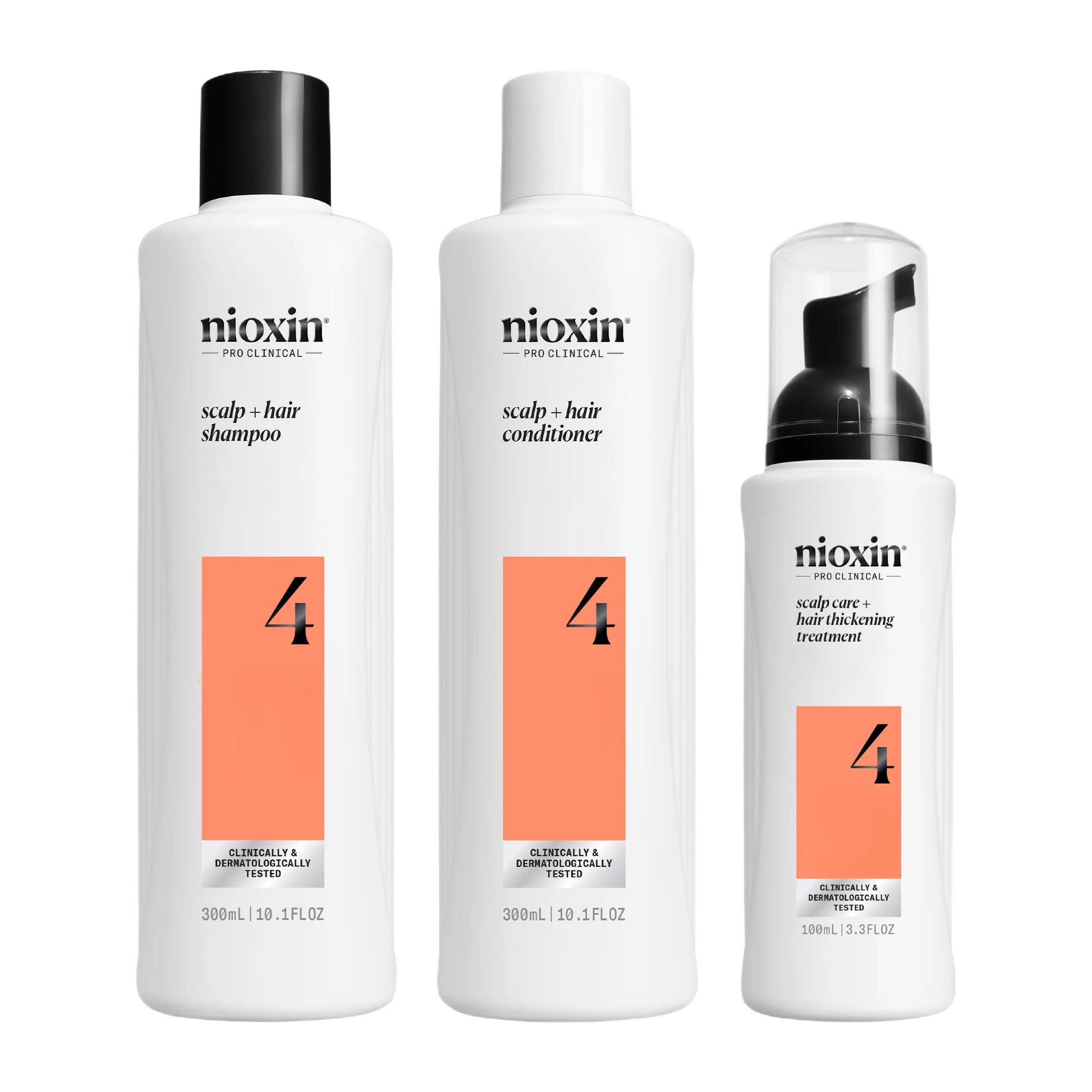 Three Nioxin hair care products on a white background