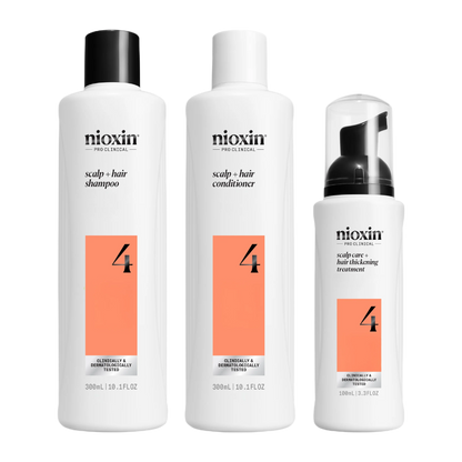 Three Nioxin hair care products on a white background