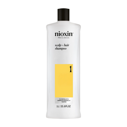 Nioxin shampoo bottle on a white background