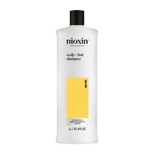 Nioxin shampoo bottle on a white background