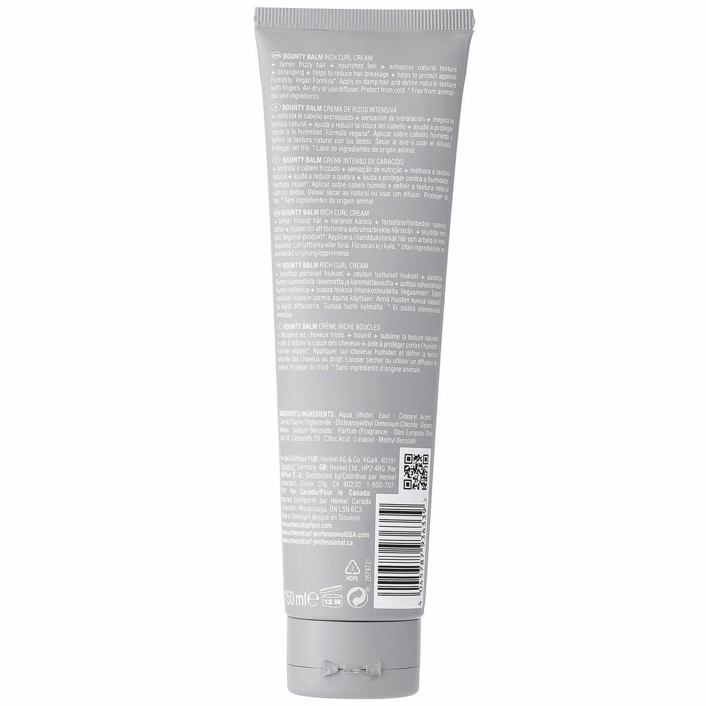 Gray tube with text and a QR code on a white background