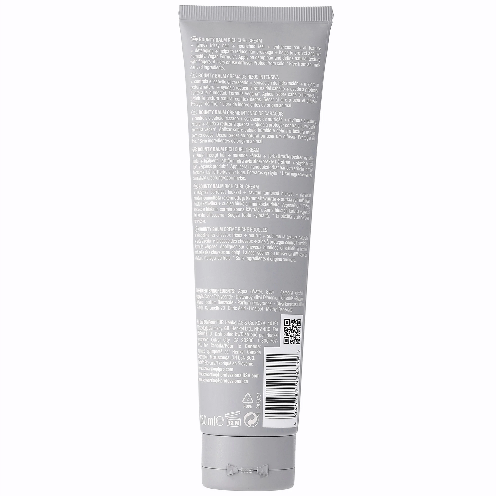 Gray tube with text and a QR code on a white background