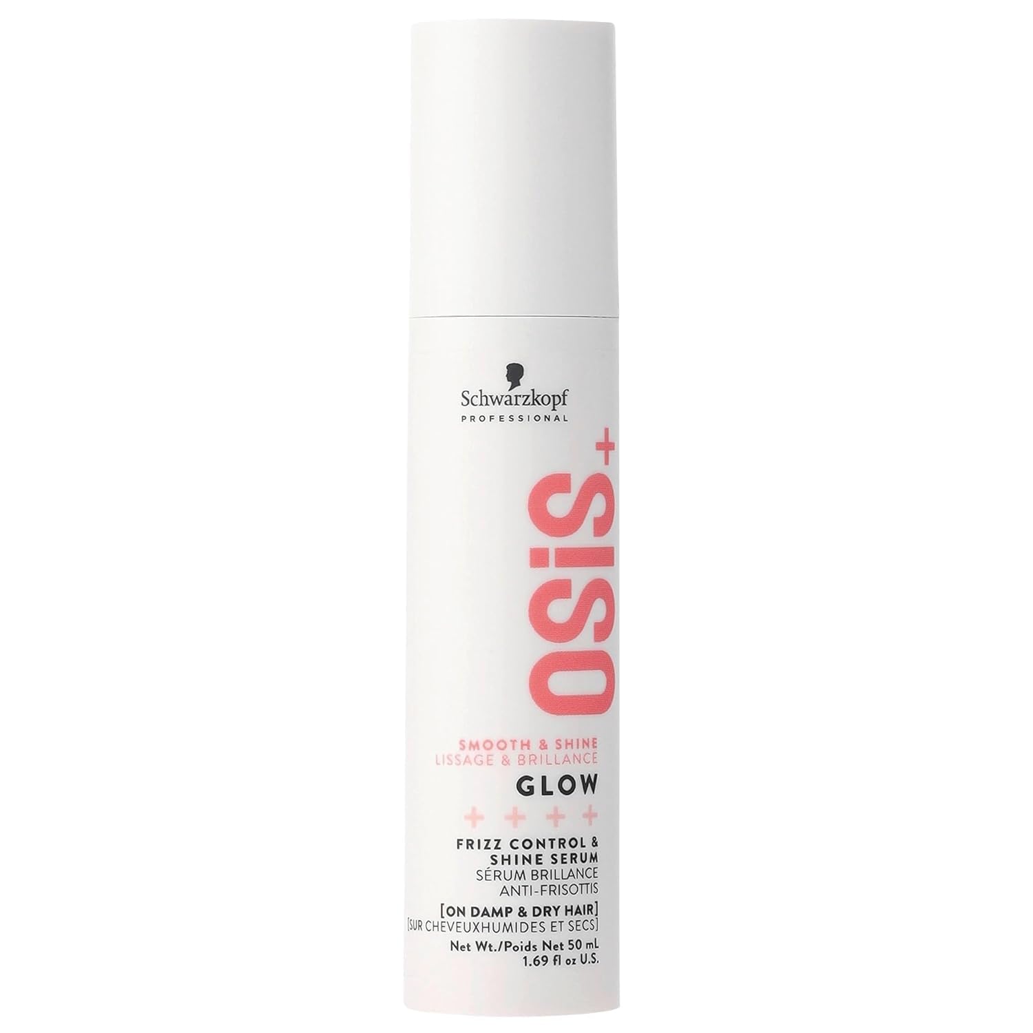 Schwarzkopf Osis+ frizz control and shine serum bottle on a white background