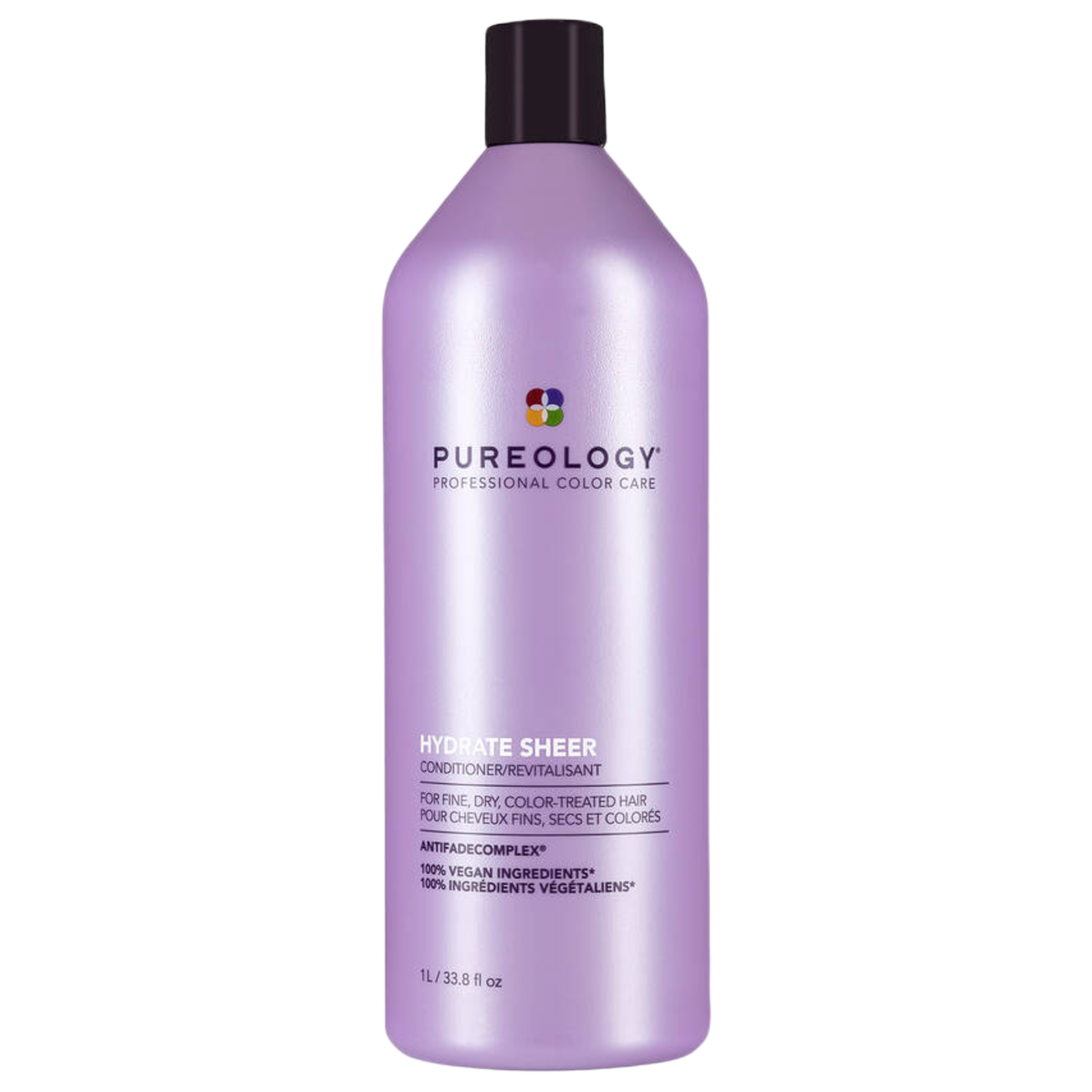 Purple bottle of Pureology conditioner on a white background