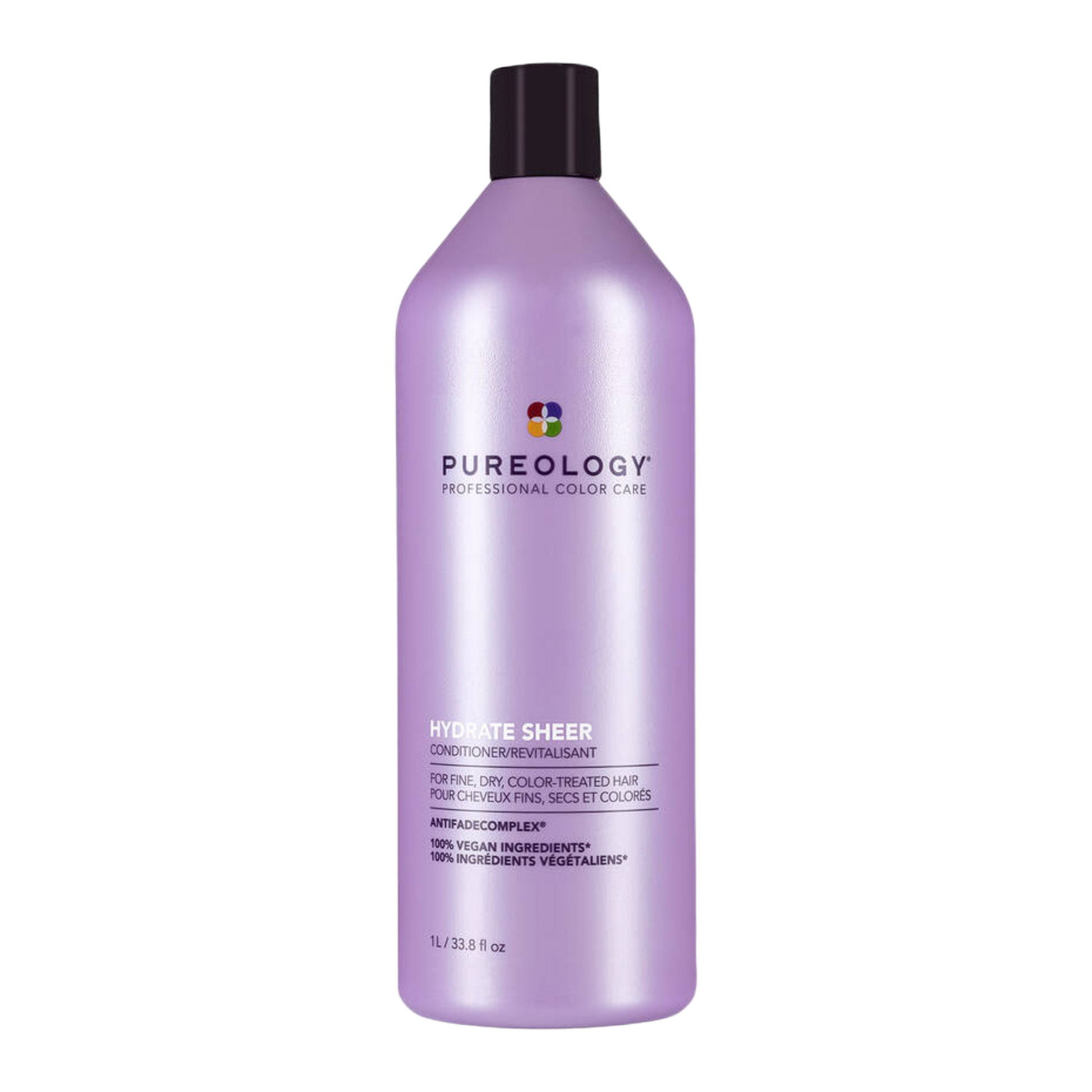 Purple bottle of Pureology conditioner on a white background