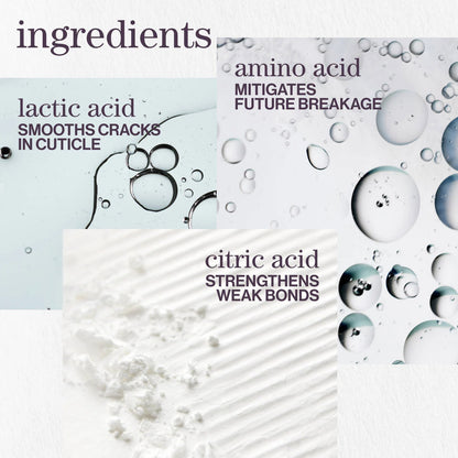 Product packaging with ingredients listed, including lactic acid and amino acid, on a white background with bubbles.