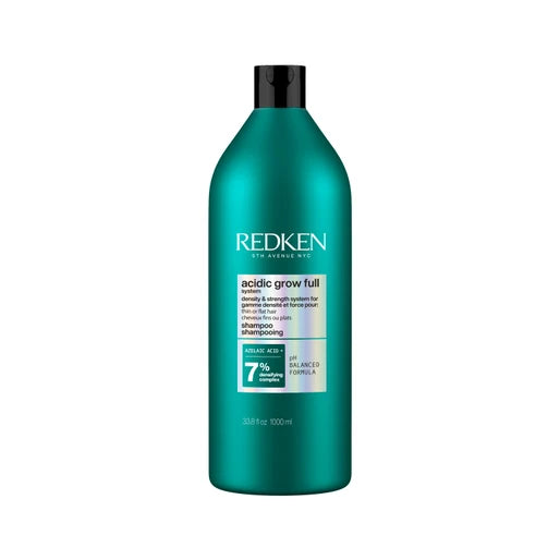 Redken Acidic Grow Full Density and Strength shampoo litre bottle on a white background